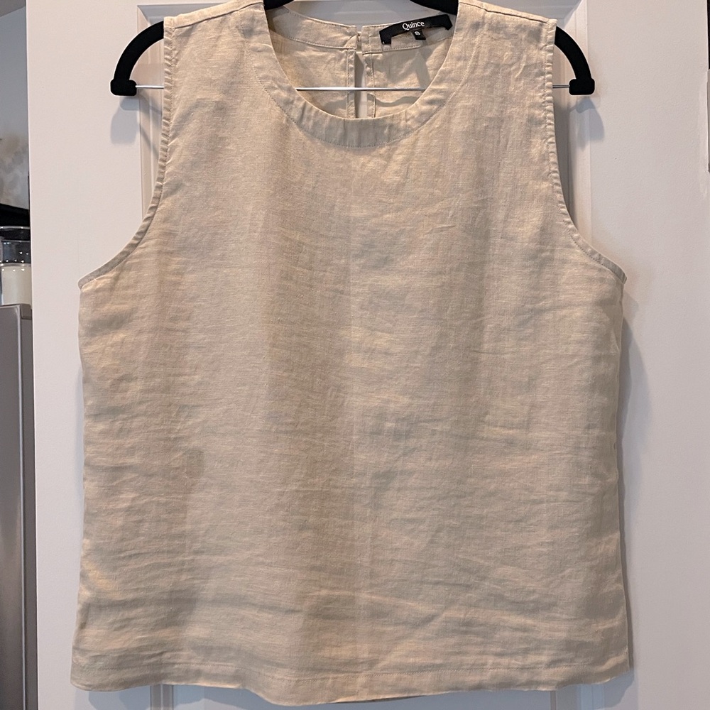 Quince 100% European Linen Tank, Cream, Size Small